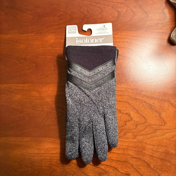 Isotoner Comforter Smart Dri Smart Touch Black Heathered Gloves NWT L/XL - Picture 6 of 6